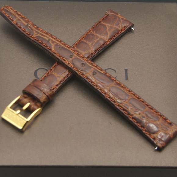 New Gucci 14 MM Brown Alligator Pattern on Genuine Leather Watch Band (14.107R) - Picture 1 of 2